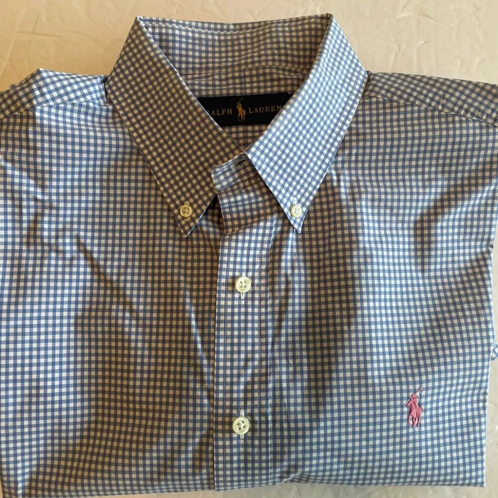 Ralph Lauren Polo Men’s Blue and White Check Button Down Shirt Size SP